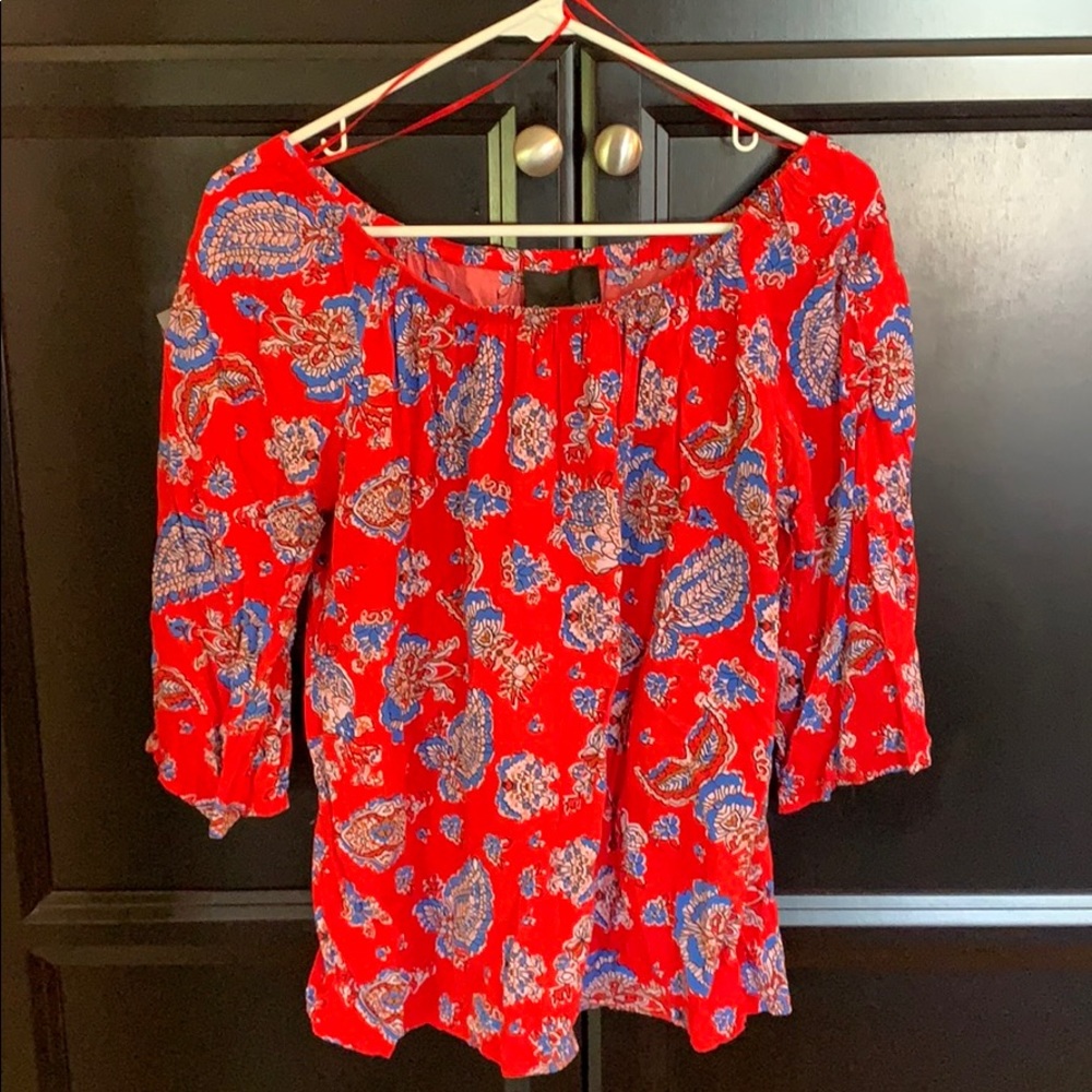 Red printed off the shoulder top